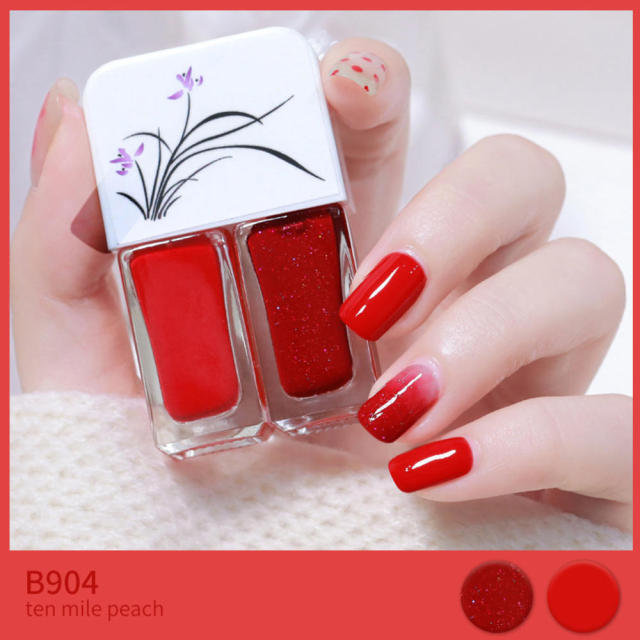 Two Bottles Gel Nails Polish Set Waterborne Shiny Quick Drying No Bake Normal Nail Polish Combination DIY 2 In 1 Nail Art Gel