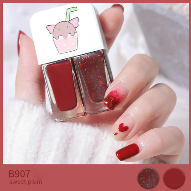 Two Bottles Gel Nails Polish Set Waterborne Shiny Quick Drying No Bake Normal Nail Polish Combination DIY 2 In 1 Nail Art Gel