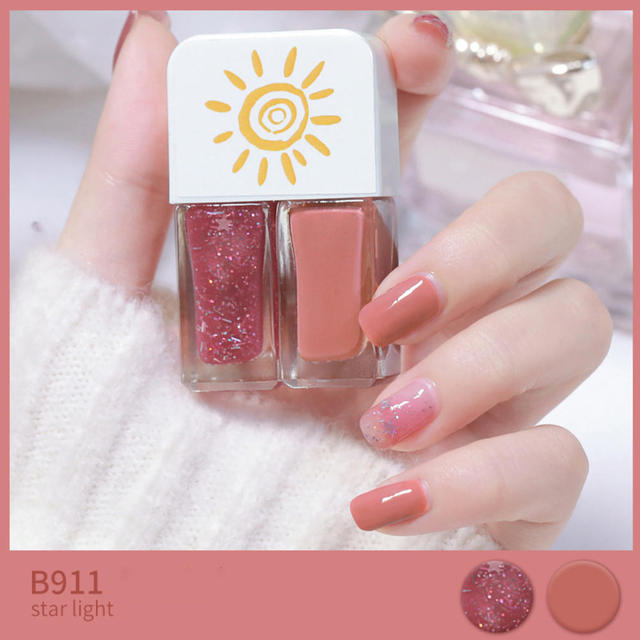 Two Bottles Gel Nails Polish Set Waterborne Shiny Quick Drying No Bake Normal Nail Polish Combination DIY 2 In 1 Nail Art Gel