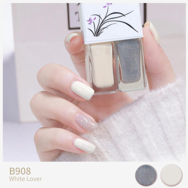 Two Bottles Gel Nails Polish Set Waterborne Shiny Quick Drying No Bake Normal Nail Polish Combination DIY 2 In 1 Nail Art Gel