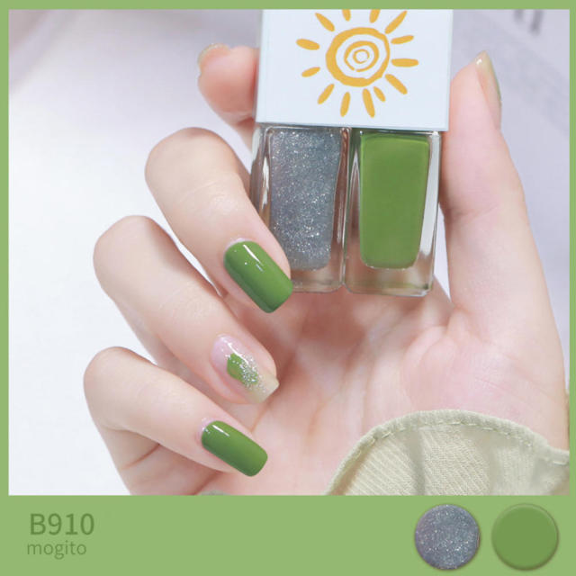 Two Bottles Gel Nails Polish Set Waterborne Shiny Quick Drying No Bake Normal Nail Polish Combination DIY 2 In 1 Nail Art Gel