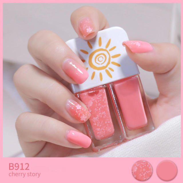 Two Bottles Gel Nails Polish Set Waterborne Shiny Quick Drying No Bake Normal Nail Polish Combination DIY 2 In 1 Nail Art Gel