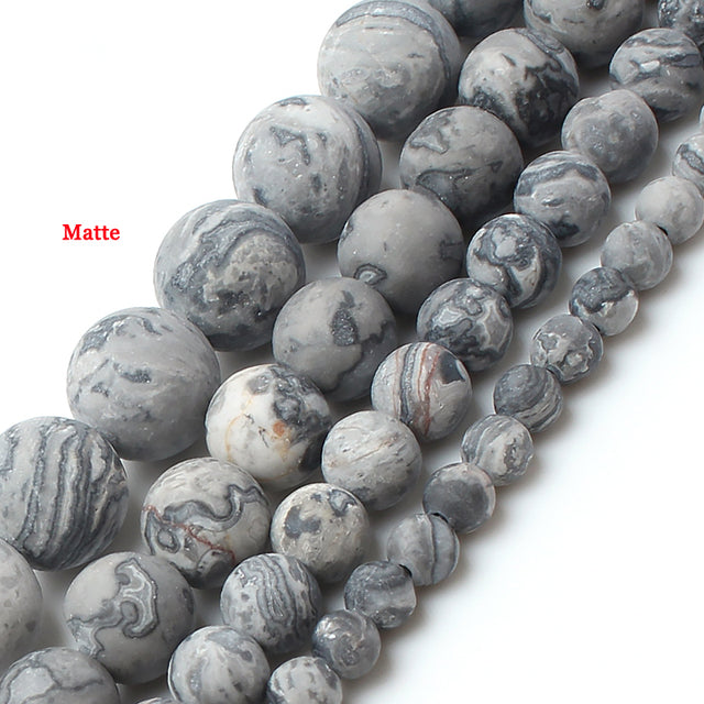 Natural Matte Stone Beads Dull Polish Pink Zebra Jaspers Agates Howlite Jades Mineral Beads for Jewelry Making DIY Bracelet 15''