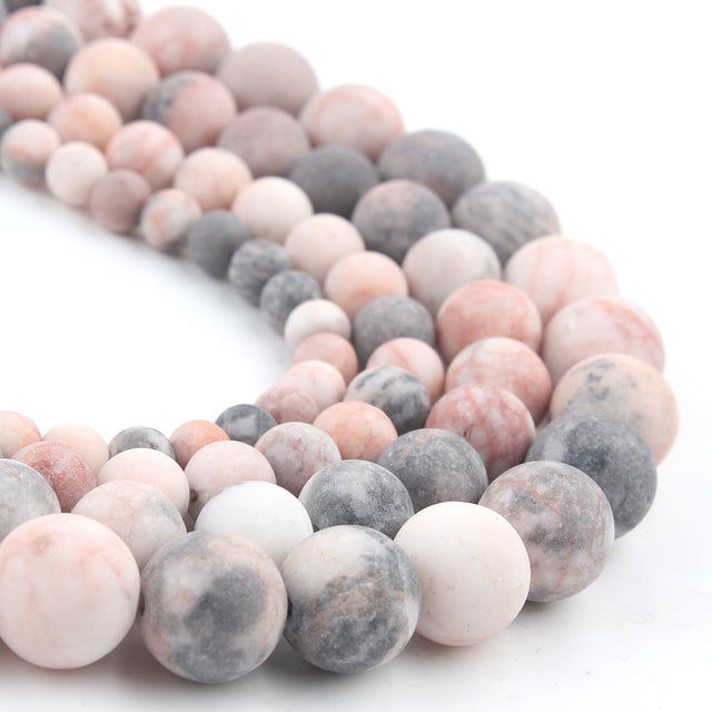 Natural Matte Stone Beads Dull Polish Pink Zebra Jaspers Agates Howlite Jades Mineral Beads for Jewelry Making DIY Bracelet 15''