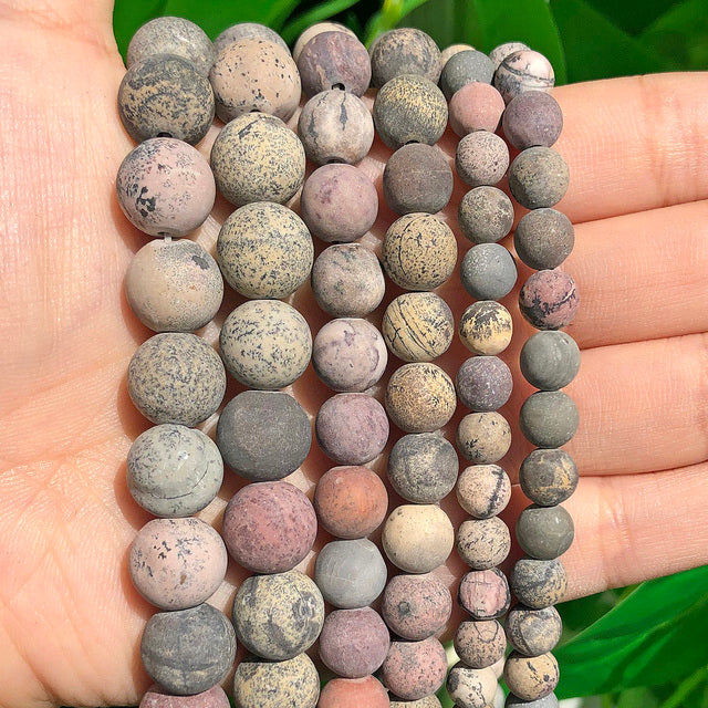 Natural Matte Stone Beads Dull Polish Pink Zebra Jaspers Agates Howlite Jades Mineral Beads for Jewelry Making DIY Bracelet 15''