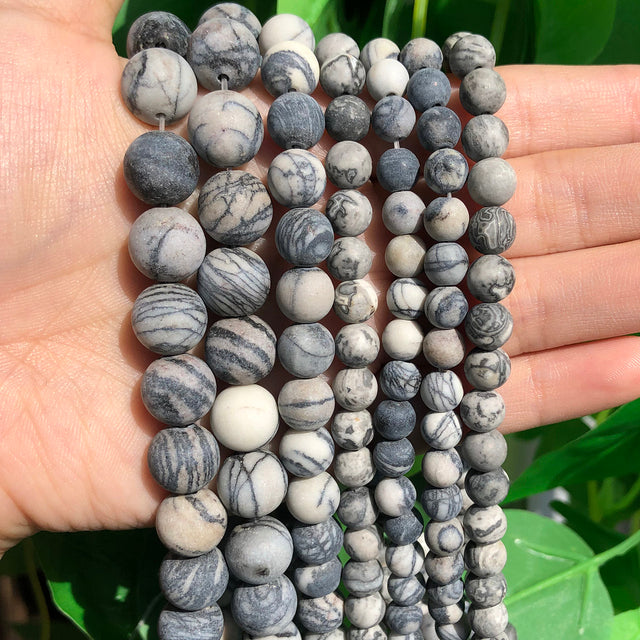 Natural Matte Stone Beads Dull Polish Pink Zebra Jaspers Agates Howlite Jades Mineral Beads for Jewelry Making DIY Bracelet 15''