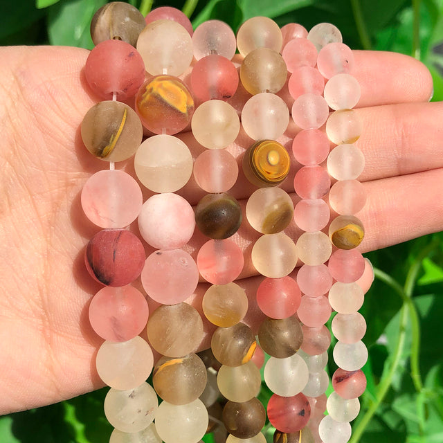Natural Matte Stone Beads Dull Polish Pink Zebra Jaspers Agates Howlite Jades Mineral Beads for Jewelry Making DIY Bracelet 15''