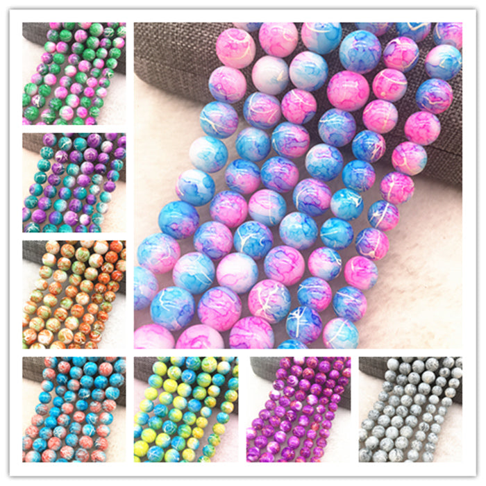 Wholesale 4/6/8/10mm Glass Beads Round Loose Spacer Beads Pattern For Jewelry Making DIY Bracelet Necklace