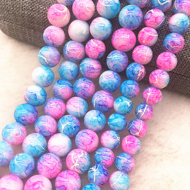 Wholesale 4/6/8/10mm Glass Beads Round Loose Spacer Beads Pattern For Jewelry Making DIY Bracelet Necklace