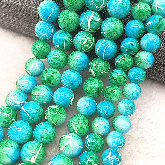 Wholesale 4/6/8/10mm Glass Beads Round Loose Spacer Beads Pattern For Jewelry Making DIY Bracelet Necklace