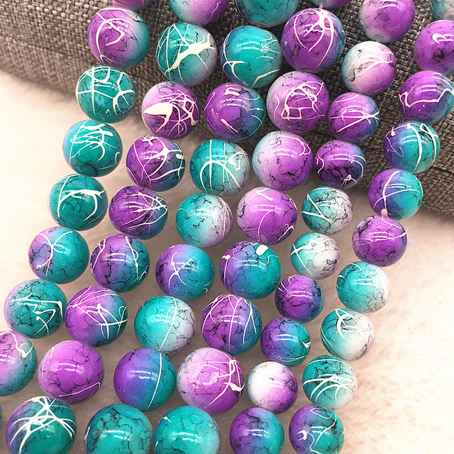 Wholesale 4/6/8/10mm Glass Beads Round Loose Spacer Beads Pattern For Jewelry Making DIY Bracelet Necklace