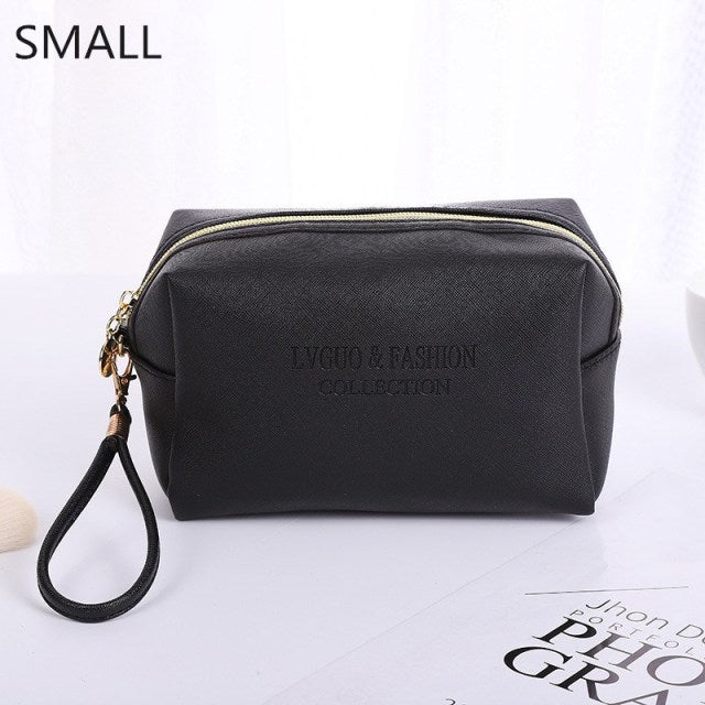 PURDORED 1 Pc Large Women Cosmetic Bag PU Leather Waterproof Zipper Make Up Bag Travel Washing Makeup Organizer Beauty Case