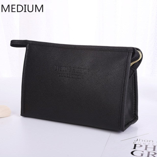 PURDORED 1 Pc Large Women Cosmetic Bag PU Leather Waterproof Zipper Make Up Bag Travel Washing Makeup Organizer Beauty Case