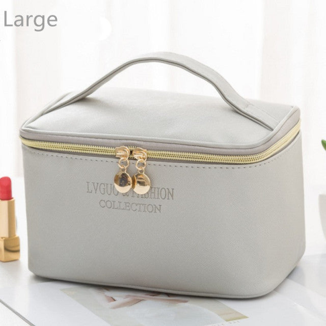 PURDORED 1 Pc Large Women Cosmetic Bag PU Leather Waterproof Zipper Make Up Bag Travel Washing Makeup Organizer Beauty Case