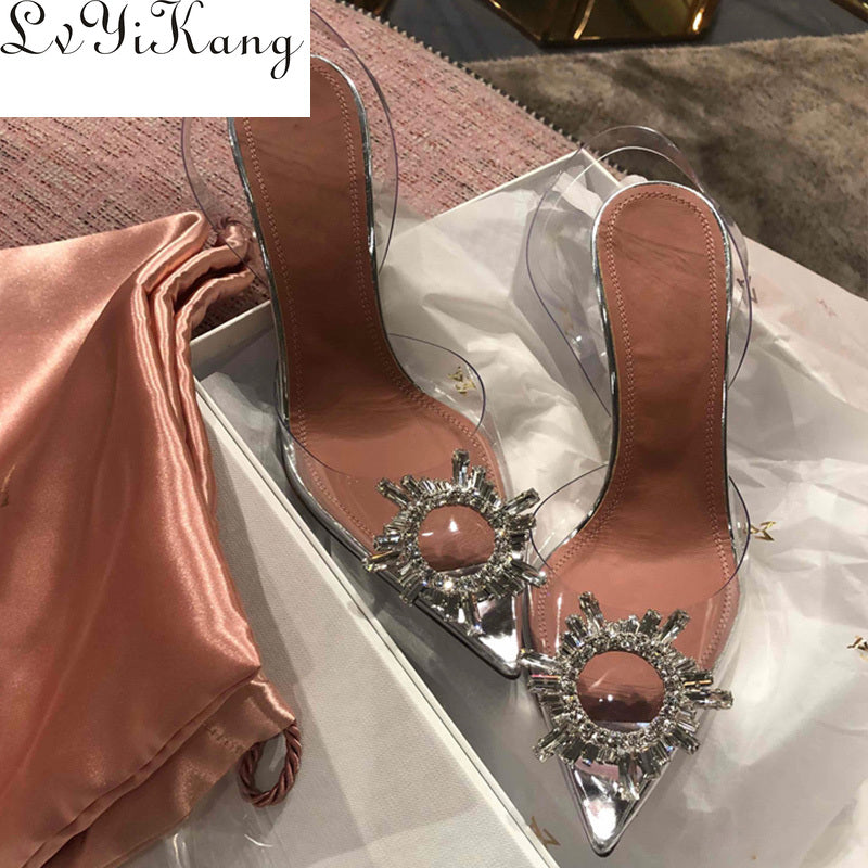 Transparent PVC Sandals Women Pointed Clear Crystal Cup High Heel Stilettos Sexy Pumps Summer Shoes Peep Toe Women Pumps Size 43