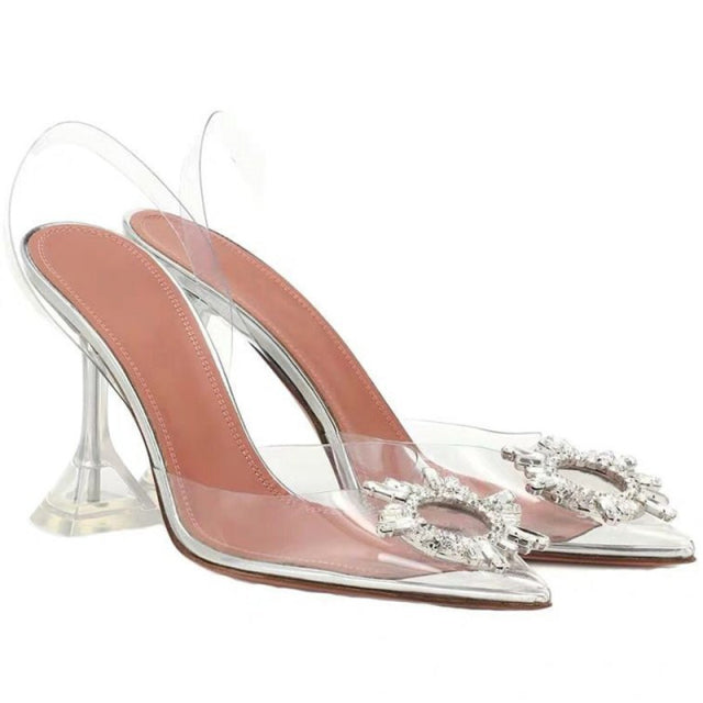 Transparent PVC Sandals Women Pointed Clear Crystal Cup High Heel Stilettos Sexy Pumps Summer Shoes Peep Toe Women Pumps Size 43