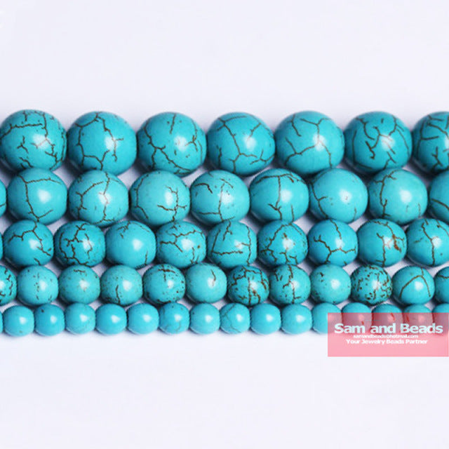 Free Shipping Smooth Natural Stone Blue Turquoises Round Loose Beads 15" Strand 4 6 8 10 12 MM Pick Size For Jewelry Making BTB2