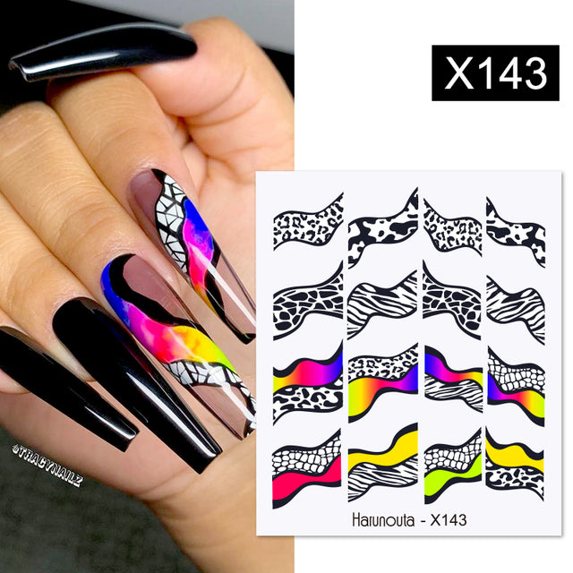 Harunouta Black Lines Flower Leaves Water Decals Stickers Floral Face Marble Pattern Slider For Nails Summer Nail Art Decoration