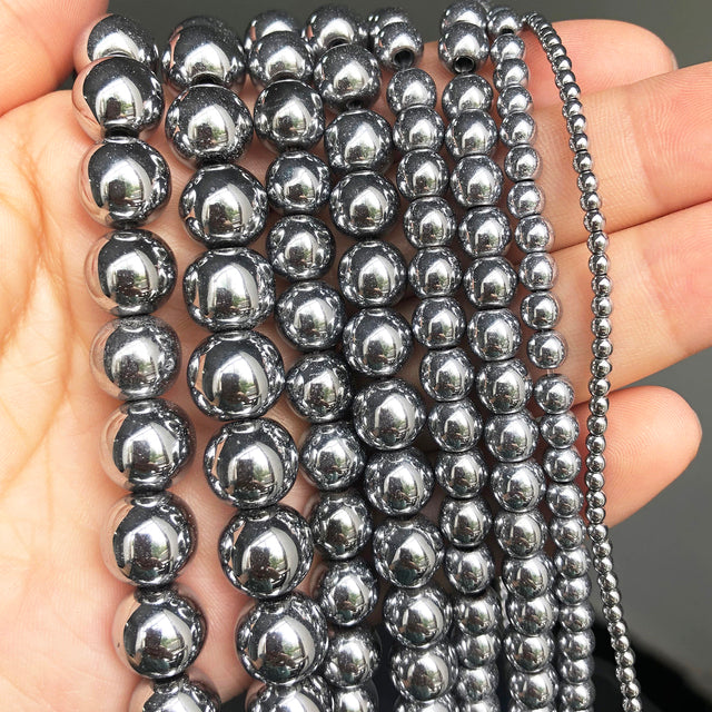 Natural Black Hematite Stone Round Loose Spacer Beads For DIY Jewelry Making Bracelet Earring Accessories 15'' 2 3 4 6 8 10 12mm