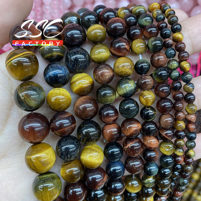 5A Quality Natural Stone Blue Tiger Eye Beads Round Loose Beads 6 8 10 12mm For Jewelry Making DIY Charm Bracelet 15" Wholesale