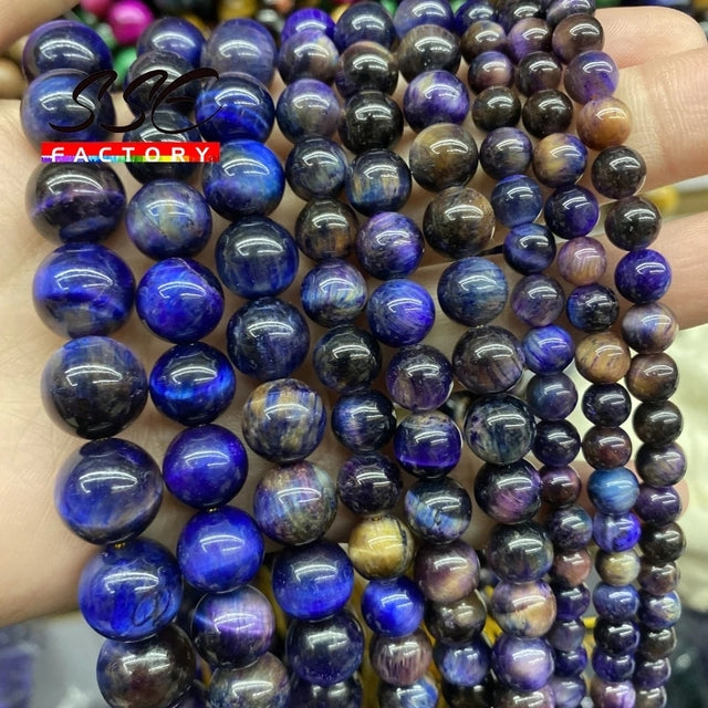 5A Quality Natural Stone Blue Tiger Eye Beads Round Loose Beads 6 8 10 12mm For Jewelry Making DIY Charm Bracelet 15" Wholesale