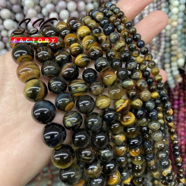 5A Quality Natural Stone Blue Tiger Eye Beads Round Loose Beads 6 8 10 12mm For Jewelry Making DIY Charm Bracelet 15" Wholesale