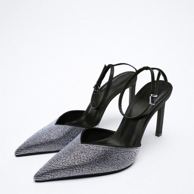 Tino Kino Sexy Rhinestones Sandals Women Leopard Thin High Heels Ladies Pumps Ankle Strap Female 2022 Summer New Party Shoes
