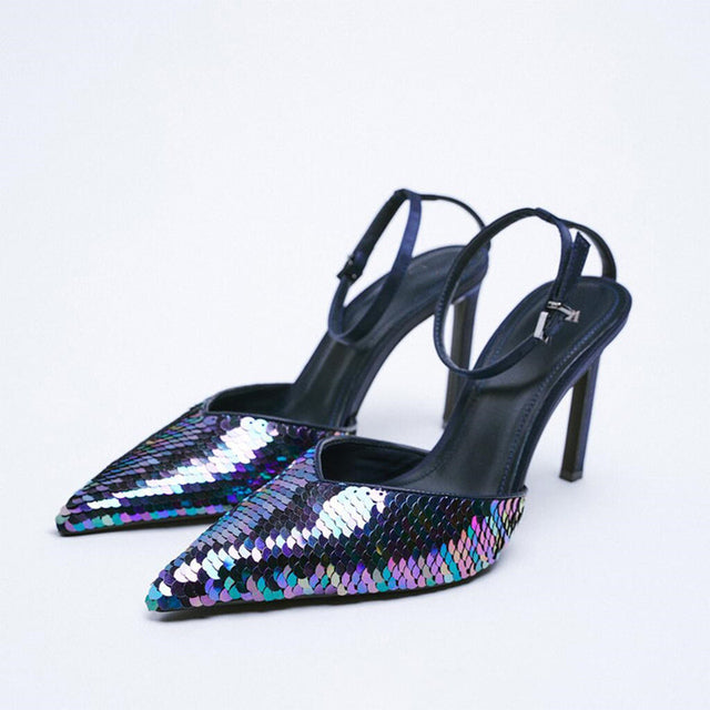 Tino Kino Sexy Rhinestones Sandals Women Leopard Thin High Heels Ladies Pumps Ankle Strap Female 2022 Summer New Party Shoes