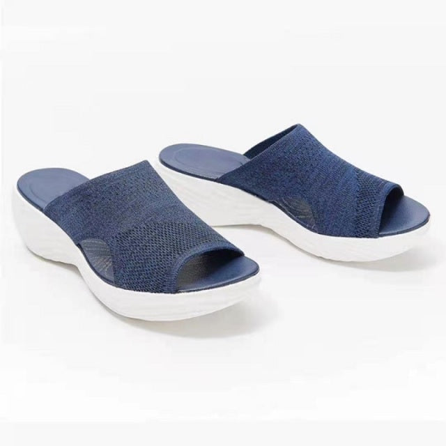 Women Orthopedic Stretch Orthotic Sandals Female Open Toe Breathable Slides Stretch Cross Shoes Outdoor Casual Beach Slippers