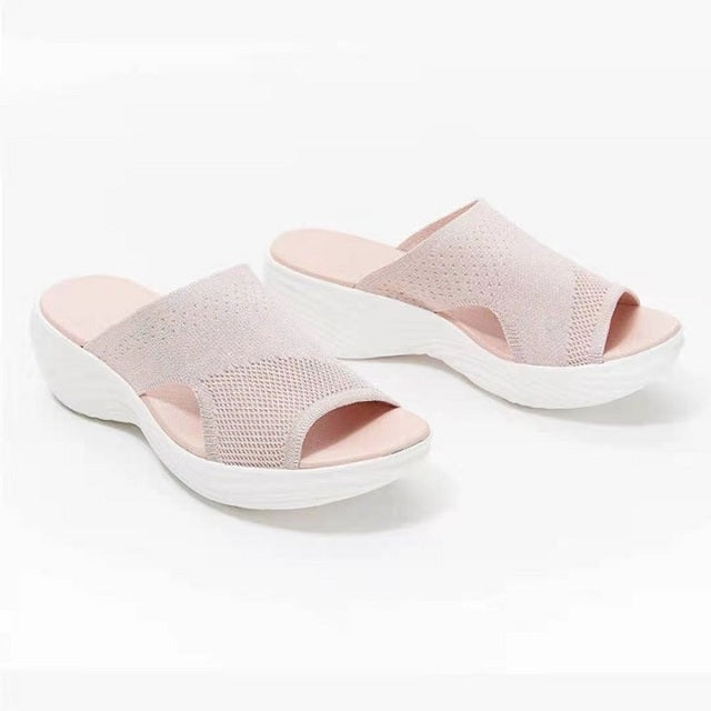 Women Orthopedic Stretch Orthotic Sandals Female Open Toe Breathable Slides Stretch Cross Shoes Outdoor Casual Beach Slippers