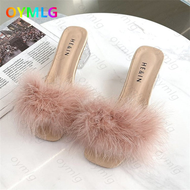 Women Slippers Summer 2021 New Fashion Stiletto Sandals Open Toe High Heel Zapatillas Mujer Casa Sapatos Femininos
