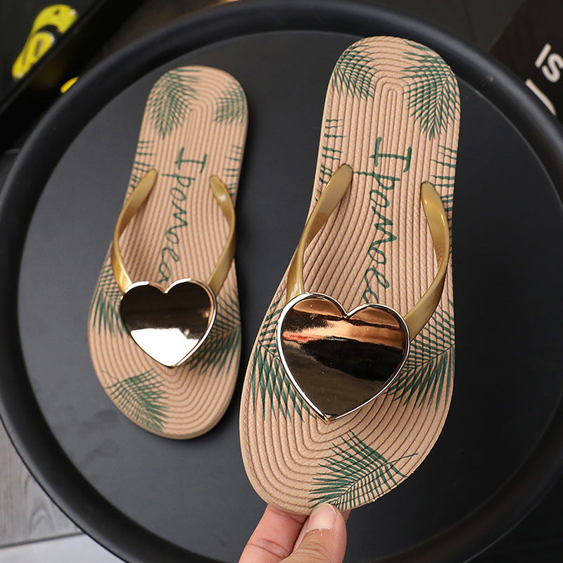 Women Slippers Beach Flip-Flops Love Heart-shape Women's Sandals Non-Slip Female Summer Shoes Ladies Holiday Outdoor Slides