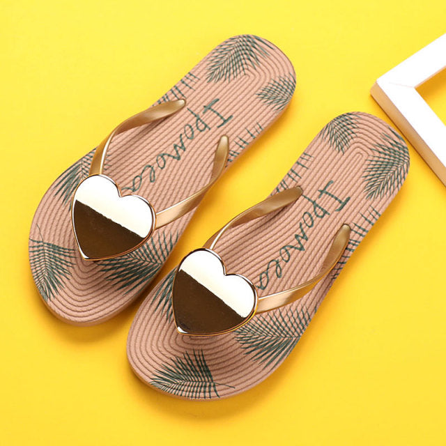 Women Slippers Beach Flip-Flops Love Heart-shape Women's Sandals Non-Slip Female Summer Shoes Ladies Holiday Outdoor Slides
