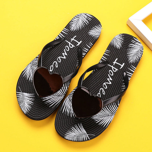 Women Slippers Beach Flip-Flops Love Heart-shape Women's Sandals Non-Slip Female Summer Shoes Ladies Holiday Outdoor Slides