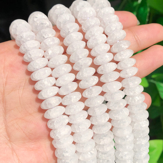 White Snow Cracked Crystal Beads 6/8/10mm Multicolor Round Loose Quartz Crystal Beads for Jewelry Making DIY Bracelet 15inch