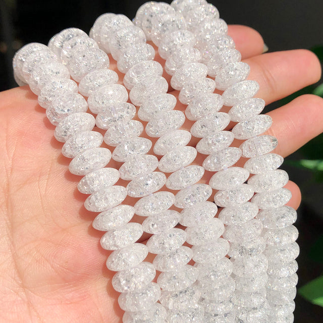 White Snow Cracked Crystal Beads 6/8/10mm Multicolor Round Loose Quartz Crystal Beads for Jewelry Making DIY Bracelet 15inch