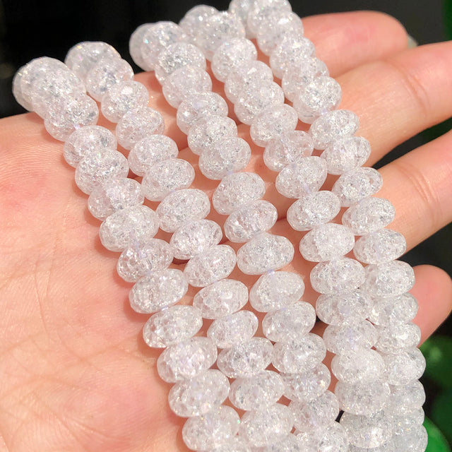 White Snow Cracked Crystal Beads 6/8/10mm Multicolor Round Loose Quartz Crystal Beads for Jewelry Making DIY Bracelet 15inch