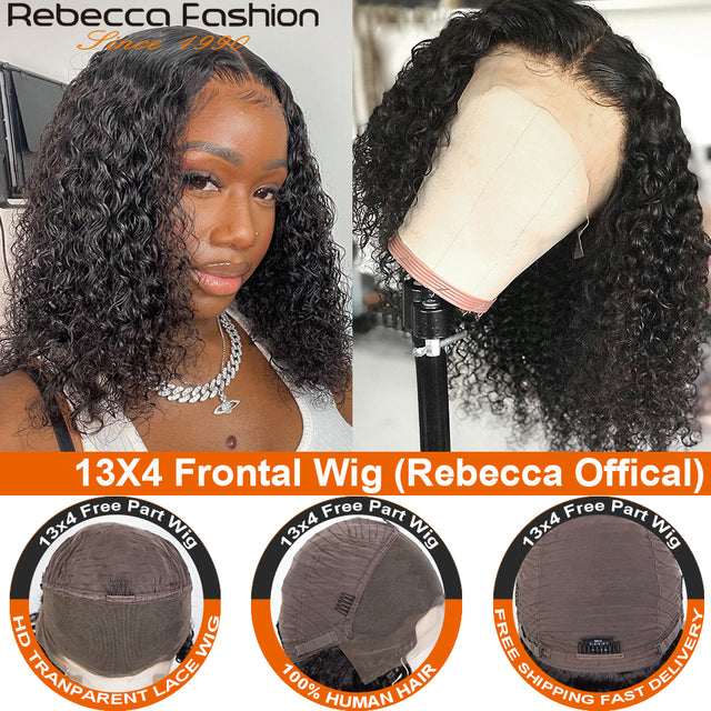 Rebecca 13X4 Cut Bob Wig Short Lace Front Human Hair Wigs Brazilian Straight Bob Wigs Remy Deep Curly Lace Frontal Wig