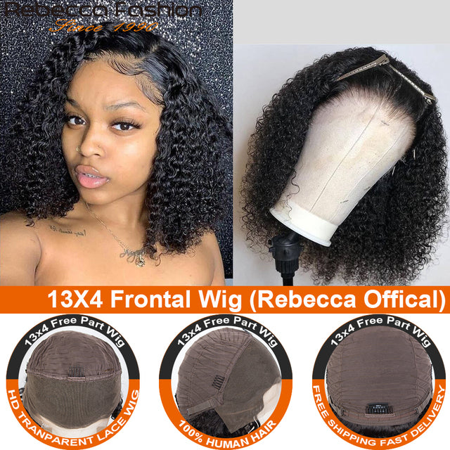 Rebecca 13X4 Cut Bob Wig Short Lace Front Human Hair Wigs Brazilian Straight Bob Wigs Remy Deep Curly Lace Frontal Wig