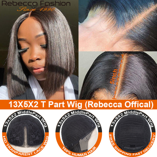 Rebecca 13X4 Cut Bob Wig Short Lace Front Human Hair Wigs Brazilian Straight Bob Wigs Remy Deep Curly Lace Frontal Wig