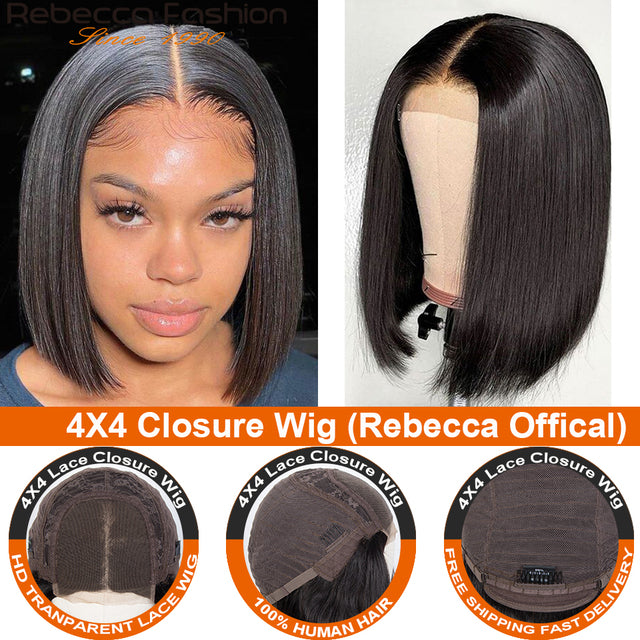 Rebecca 13X4 Cut Bob Wig Short Lace Front Human Hair Wigs Brazilian Straight Bob Wigs Remy Deep Curly Lace Frontal Wig