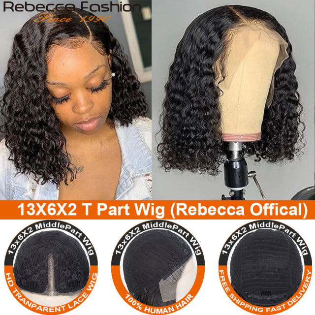 Rebecca 13X4 Cut Bob Wig Short Lace Front Human Hair Wigs Brazilian Straight Bob Wigs Remy Deep Curly Lace Frontal Wig