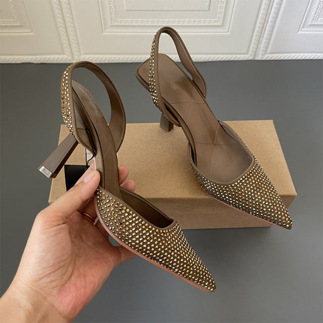 Tino Kino Sexy Rhinestones Sandals Women Leopard Thin High Heels Ladies Pumps Ankle Strap Female 2022 Summer New Party Shoes