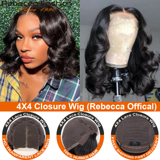 Rebecca 13X4 Cut Bob Wig Short Lace Front Human Hair Wigs Brazilian Straight Bob Wigs Remy Deep Curly Lace Frontal Wig