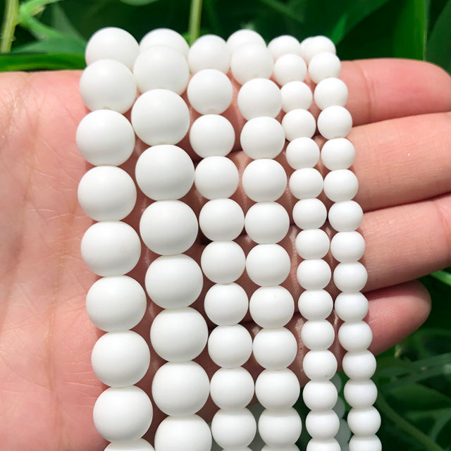 Natural Stone White Black Dull Polish Matte Onyx Agates Smooth Round Beads for Jewelry Making DIY Bracelet 15" Strand 4-12mm