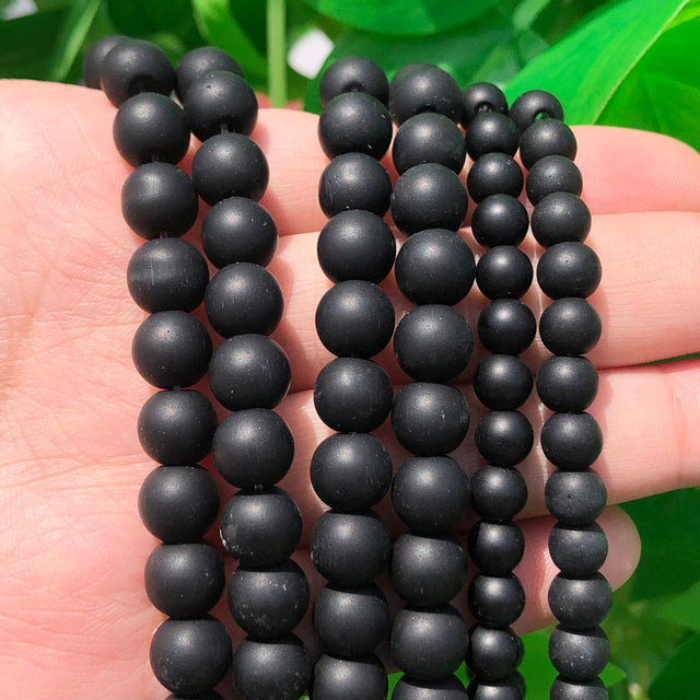 Natural Stone White Black Dull Polish Matte Onyx Agates Smooth Round Beads for Jewelry Making DIY Bracelet 15" Strand 4-12mm
