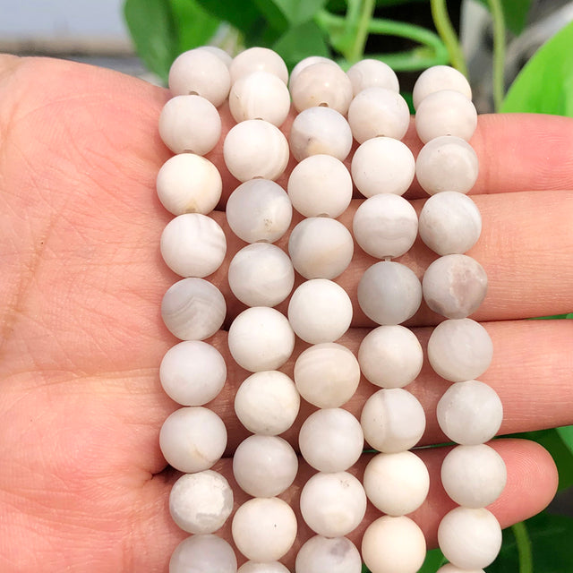 Natural Stone White Black Dull Polish Matte Onyx Agates Smooth Round Beads for Jewelry Making DIY Bracelet 15" Strand 4-12mm