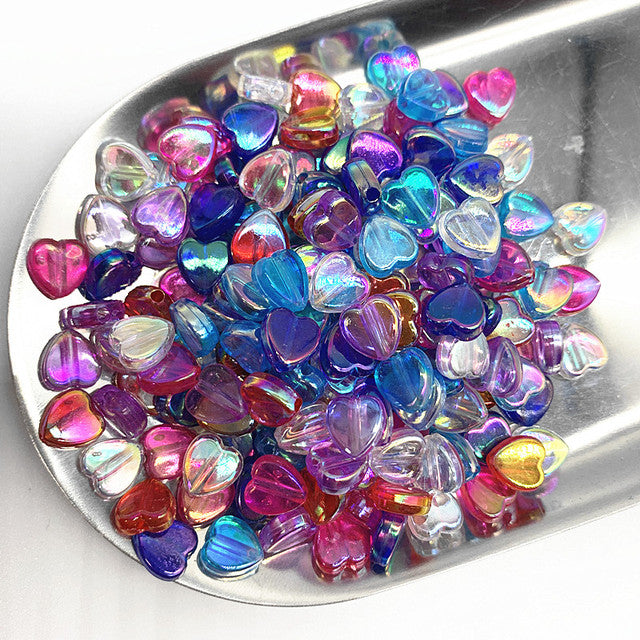 New 100pcs 8mm Transparent AB Charms Heart Shape Acrylic Beads Loose Spacer Beads for Jewelry Makeing DIY Handmade Bracelet