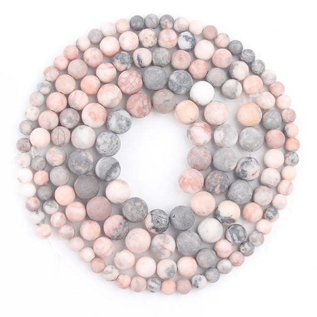 Natural Minerals Stone Matte Dull Polish Pink Zebra Jaspers Howlite Agates Beads for Jewelry Making DIY Bracelet 4-12mm Loose