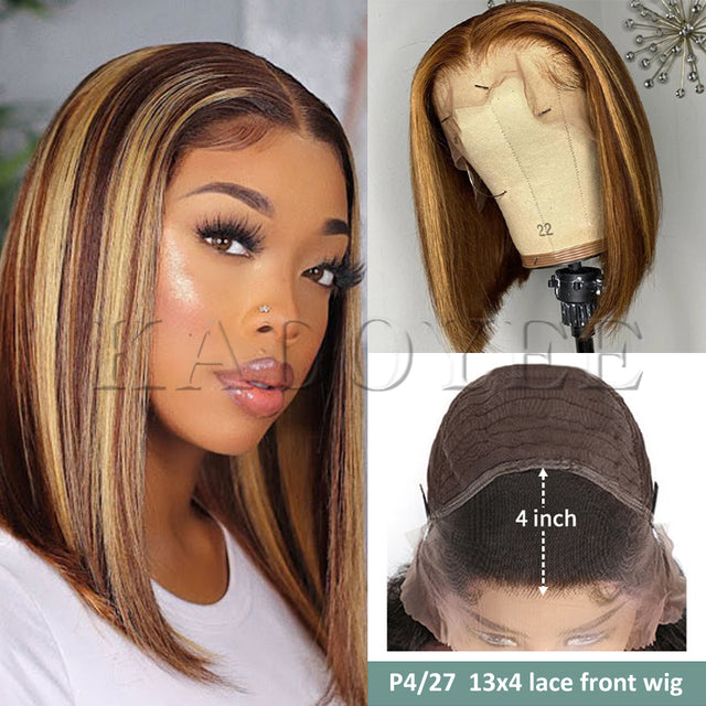Straight Short Bob Wig Honey Brown Lace Front Human Hair Wigs Brazilian 13x4 Lace Front Wigs For Women Human Hair 150% Remy